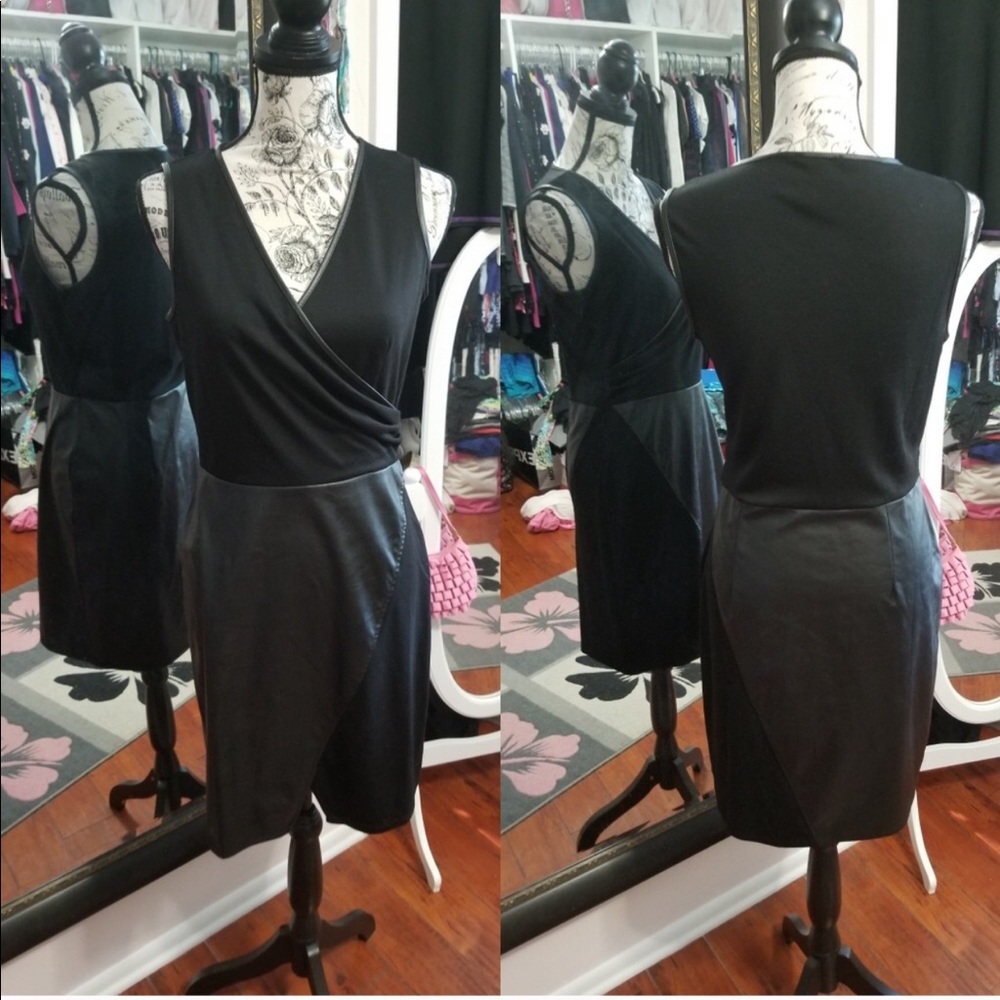 Faux leather accent dress